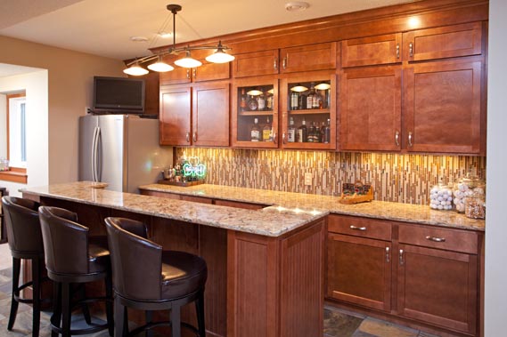 Project Feature: Rosemount Home Entertaining Area  |  Basement Bar Cabinetry and Countertops