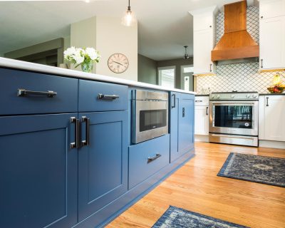 White and Blue Cabinets In Mondern Kitchen Upgrade from Minnesota Cabinet Store